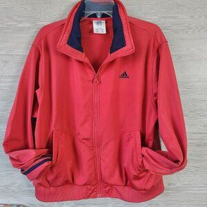 Adidas Warmup Jacket Adult XL Red Navy 3 Stripes Trefoil Full Zip Retro Y2K Vtg